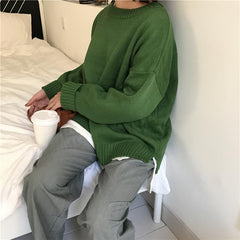 Basic O-Neck Knitted Oversized Sweater