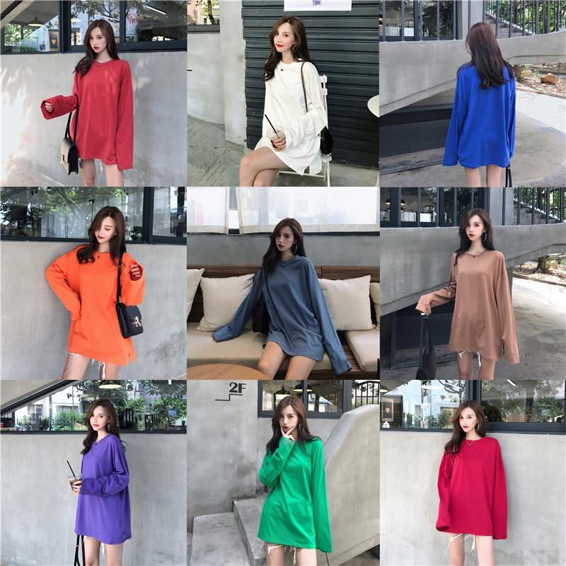 Basic Round Neck Solid Color Oversized Long Sleeve T-Shirt