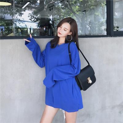 Basic Round Neck Solid Color Oversized Long Sleeve T-Shirt