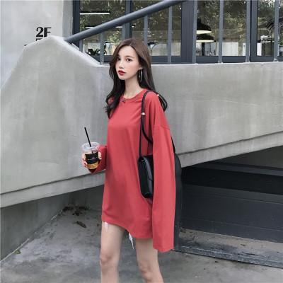 Basic Round Neck Solid Color Oversized Long Sleeve T-Shirt