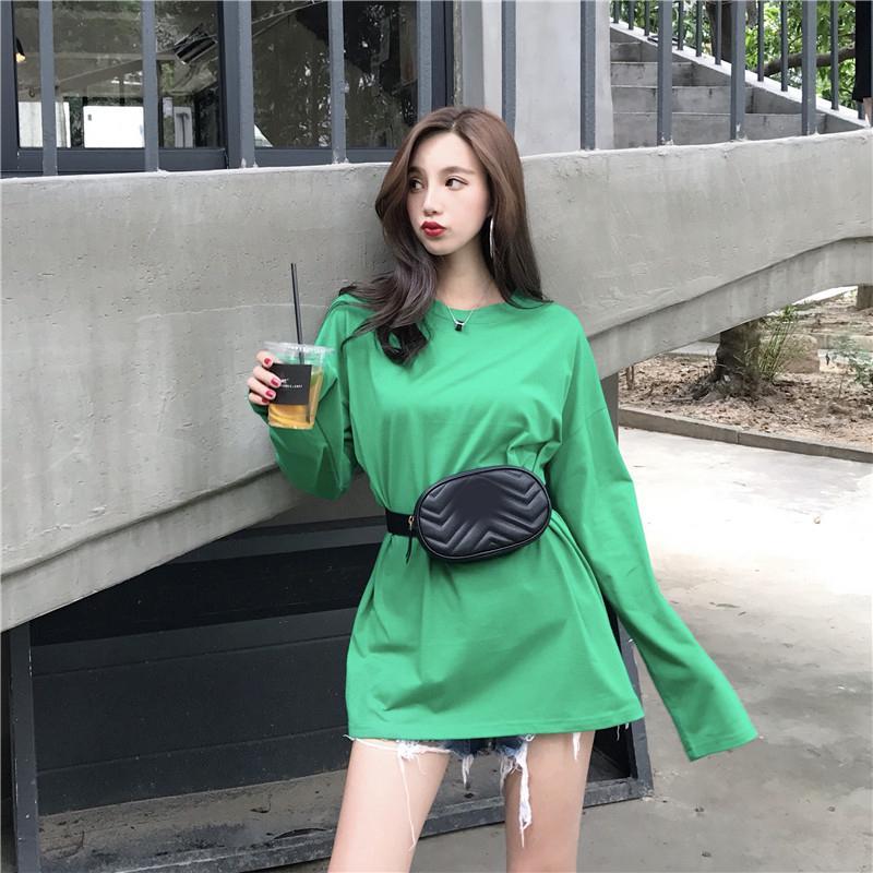 Basic Round Neck Solid Color Oversized Long Sleeve T-Shirt