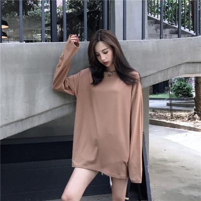 Basic Round Neck Solid Color Oversized Long Sleeve T-Shirt