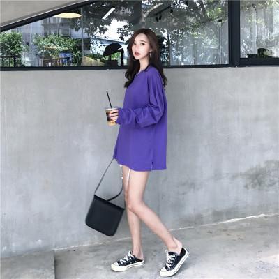 Basic Round Neck Solid Color Oversized Long Sleeve T-Shirt