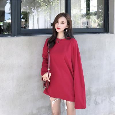 Basic Round Neck Solid Color Oversized Long Sleeve T-Shirt