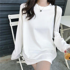 Basic Round Neck Solid Color Oversized Long Sleeve T-Shirt