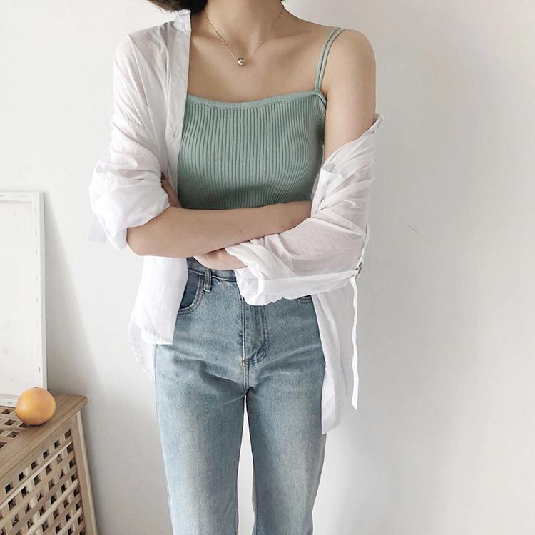 Basic Slim Thin Strapps Knit Pastel Colours Sleeveless Tops