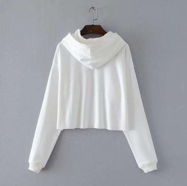 Basic Solid Color Cropped Hooded Sweatshirt