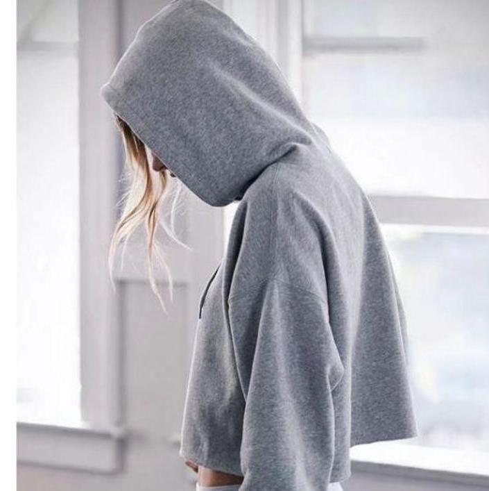 Basic Solid Color Cropped Hooded Sweatshirt