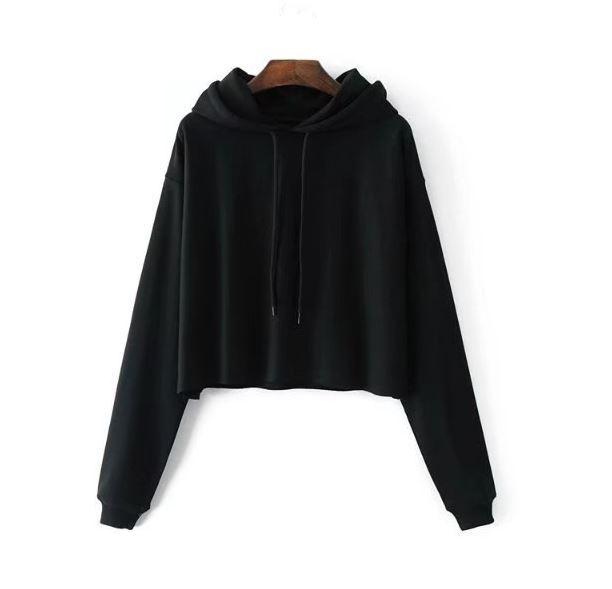 Basic Solid Color Cropped Hooded Sweatshirt