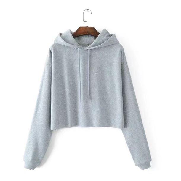 Basic Solid Color Cropped Hooded Sweatshirt