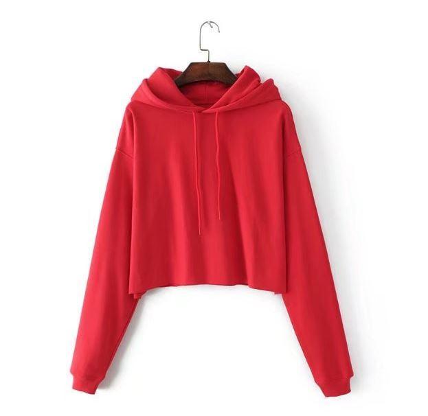 Basic Solid Color Cropped Hooded Sweatshirt