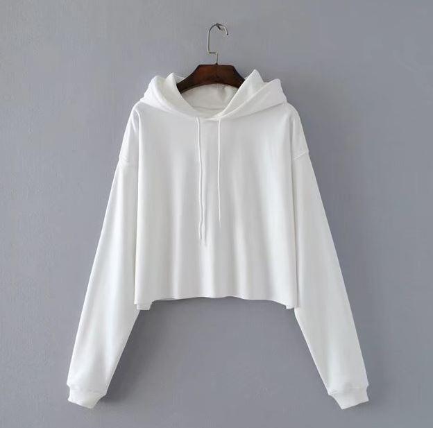 Basic Solid Color Cropped Hooded Sweatshirt