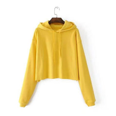 Basic Solid Color Cropped Hooded Sweatshirt