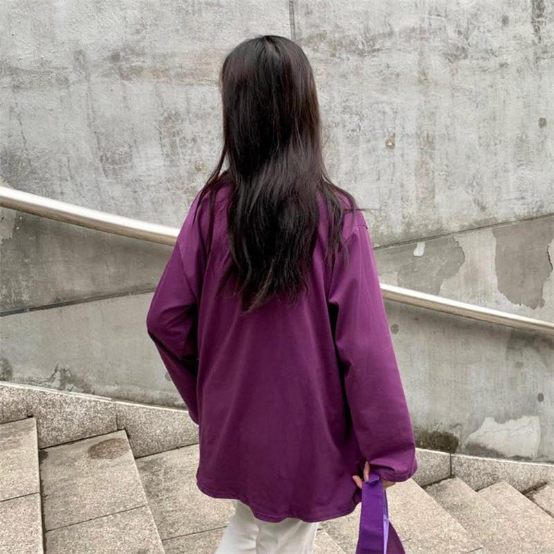 Basic Solid Color Round Neck Long Sleeve Loose T-Shirt