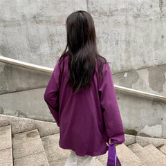 Basic Solid Color Round Neck Long Sleeve Loose T-Shirt