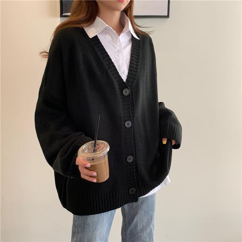 Basic Solid Colors Korean Aesthetic Knitted Cardigan