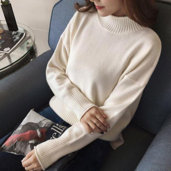 Basic Solid Colors O-Neck Knitted Pullover Sweater