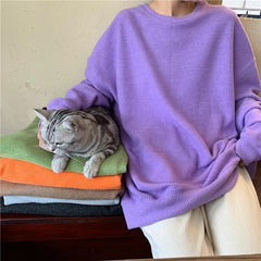 Basic Solid Colors Round Neck Loose Knitted Pullover