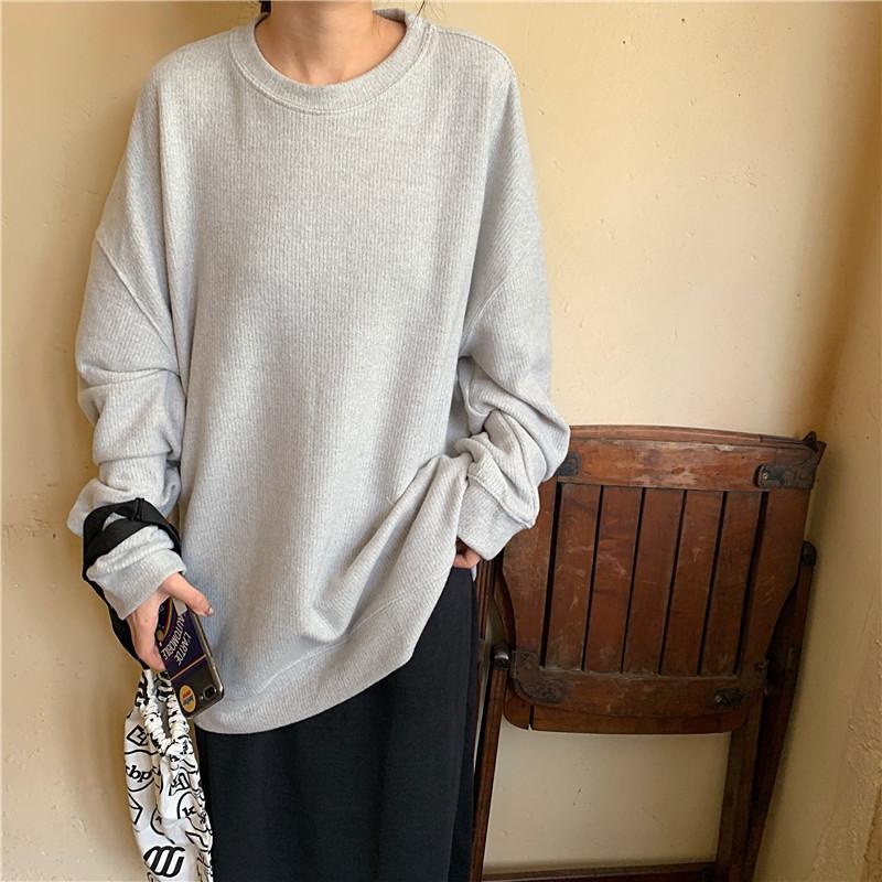 Basic Solid Colors Round Neck Loose Knitted Pullover