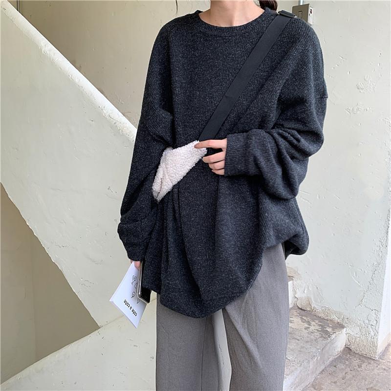 Basic Solid Colors Round Neck Loose Knitted Pullover