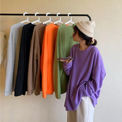 Basic Solid Colors Round Neck Loose Knitted Pullover