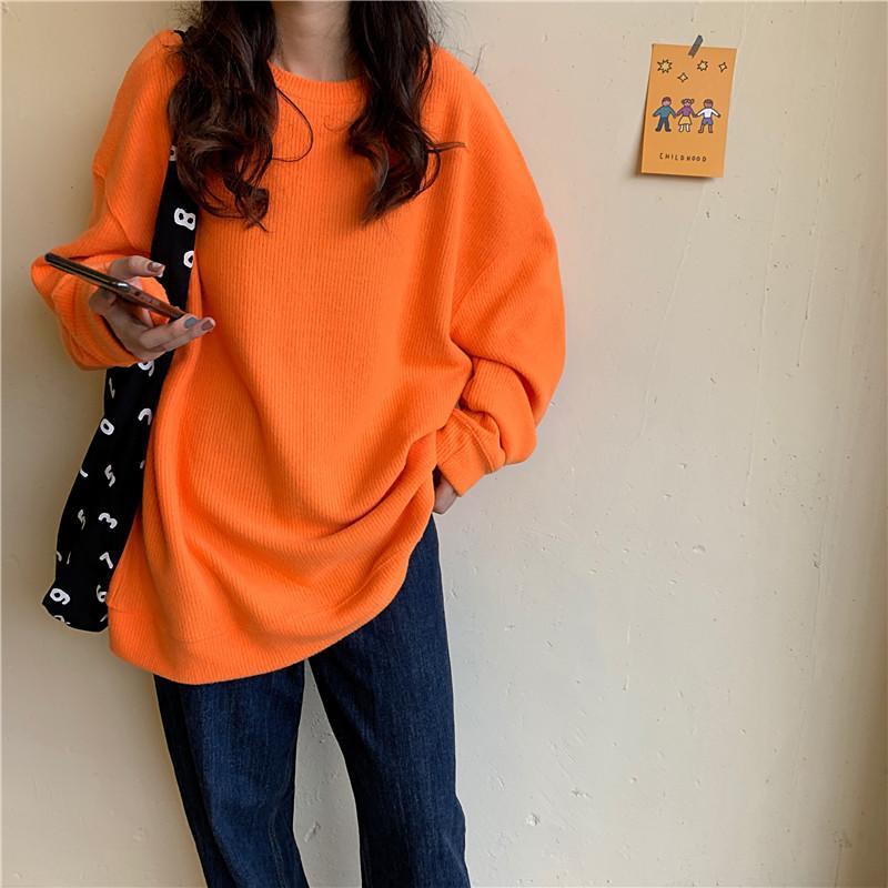 Basic Solid Colors Round Neck Loose Knitted Pullover