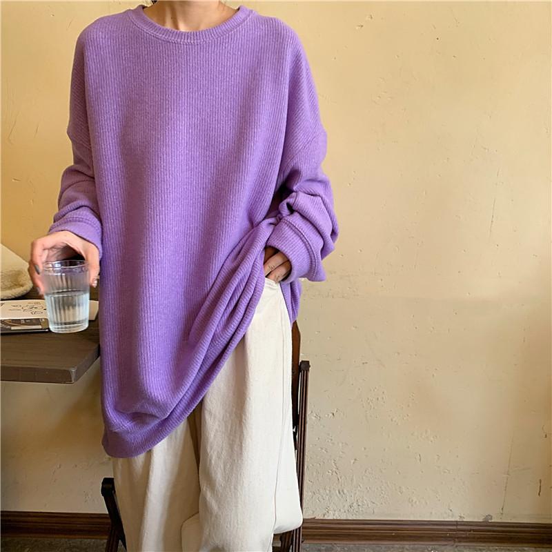 Basic Solid Colors Round Neck Loose Knitted Pullover