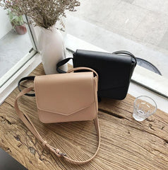 Basic Square Flap Leather Pu Beige Black Shoulder Bag