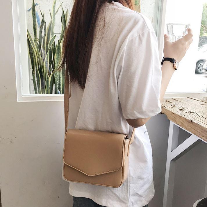 Basic Square Flap Leather Pu Beige Black Shoulder Bag