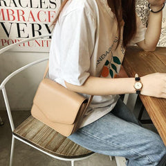 Basic Square Flap Leather Pu Beige Black Shoulder Bag