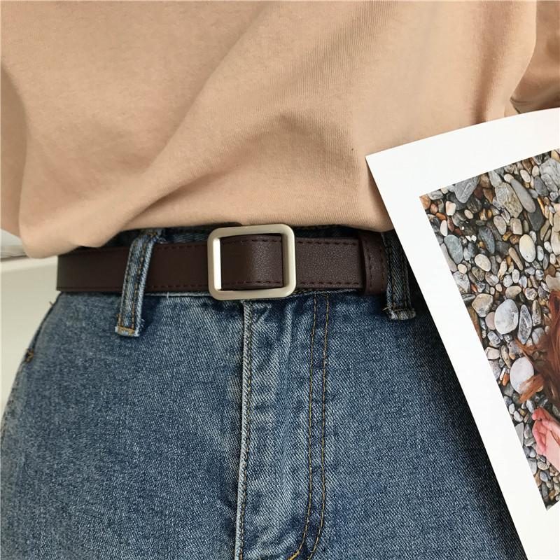 Basic Square Metallic Buckle Unisex Thin Leather Belt