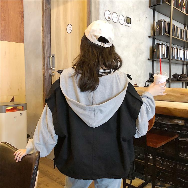 Be Trippin Black Beige Windbreaker Hooded Coat Jacket