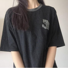 Bear And Rabbit Patch Black Color Edge T-Shirt