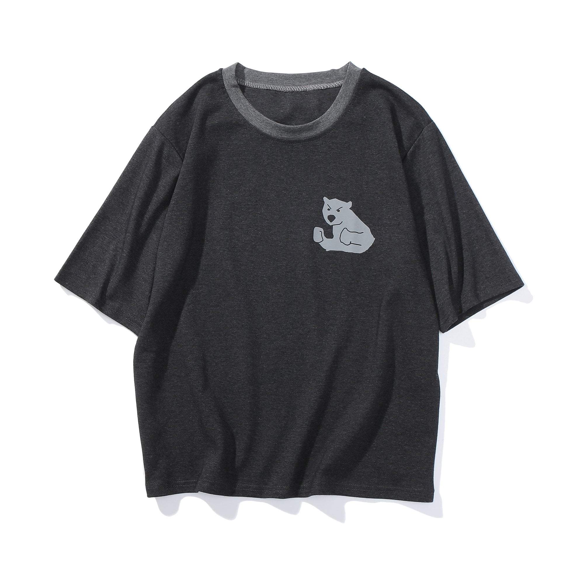 Bear And Rabbit Patch Black Color Edge T-Shirt