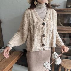 Beige Cozy Oversized Cable Knit Cardigan