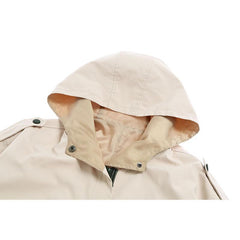 Beige Hooded Windbreaker Elastic Waist Jacket