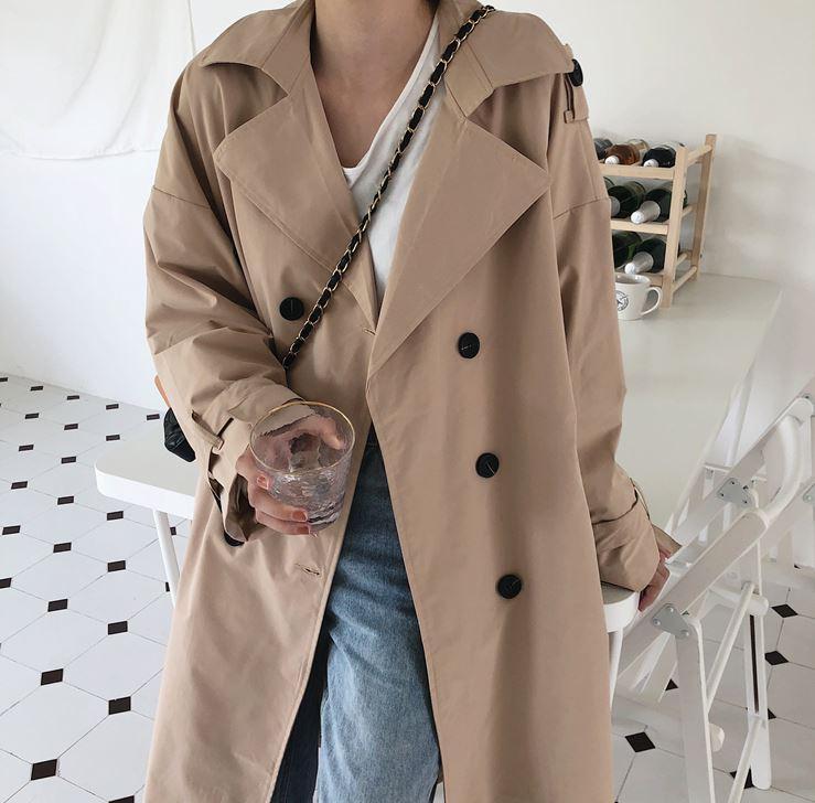 Beige Retro Double Breasted Long Trench Coat