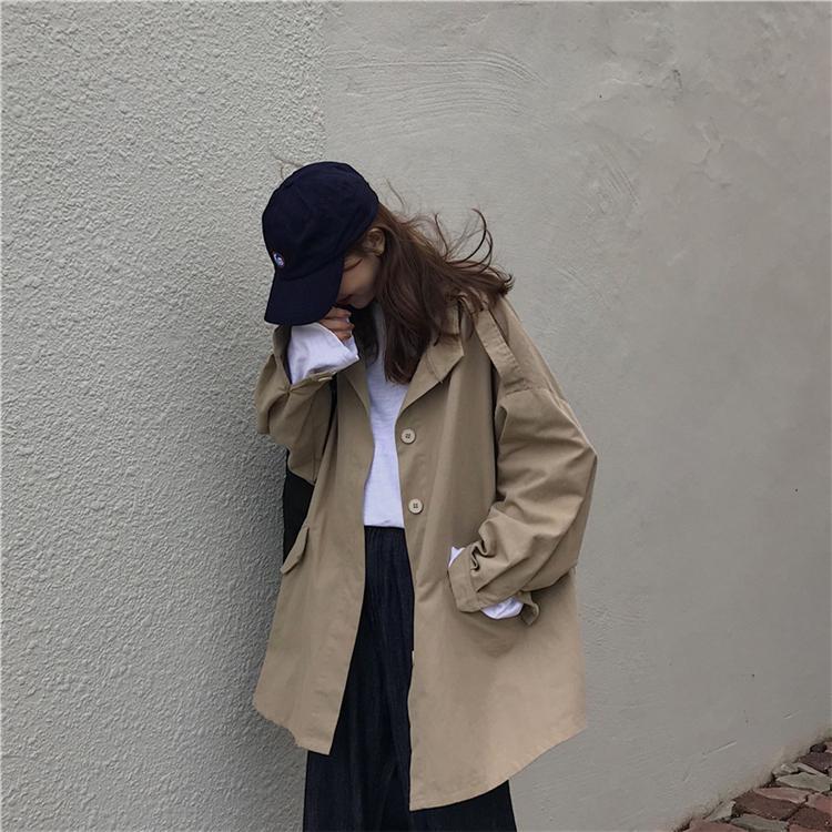 Beige Windbreaker Korean Aesthetic Trench Coat