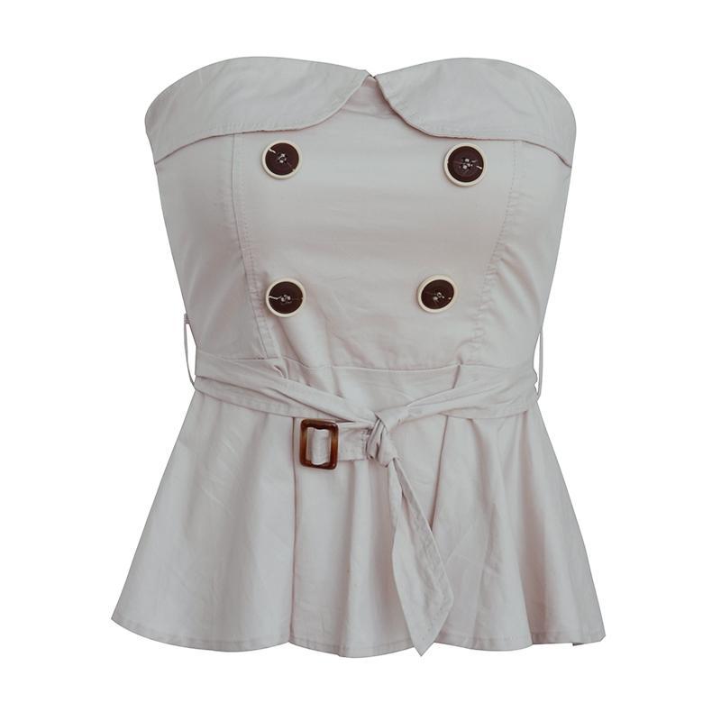 Belted Strapless Peplum Top