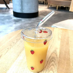 Berries Pattern Transparent Straw Plastic Glass