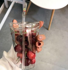 Berries Pattern Transparent Straw Plastic Glass