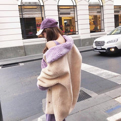 Biege Lilac Collar Warm Plush Outwear Jacket