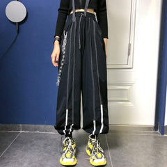 Black Aesthetic High Elastic Waist Oversized Pants