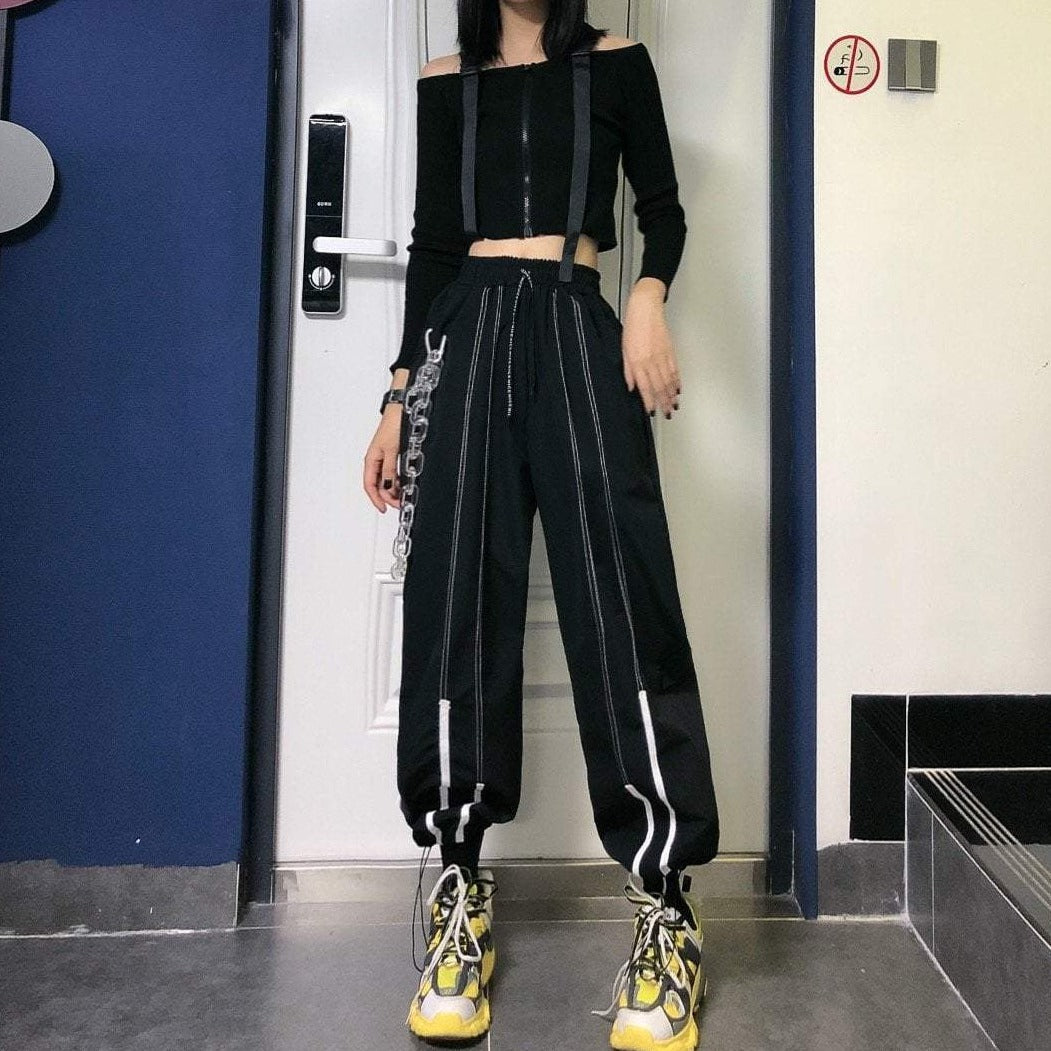 Black Aesthetic High Elastic Waist Oversized Pants