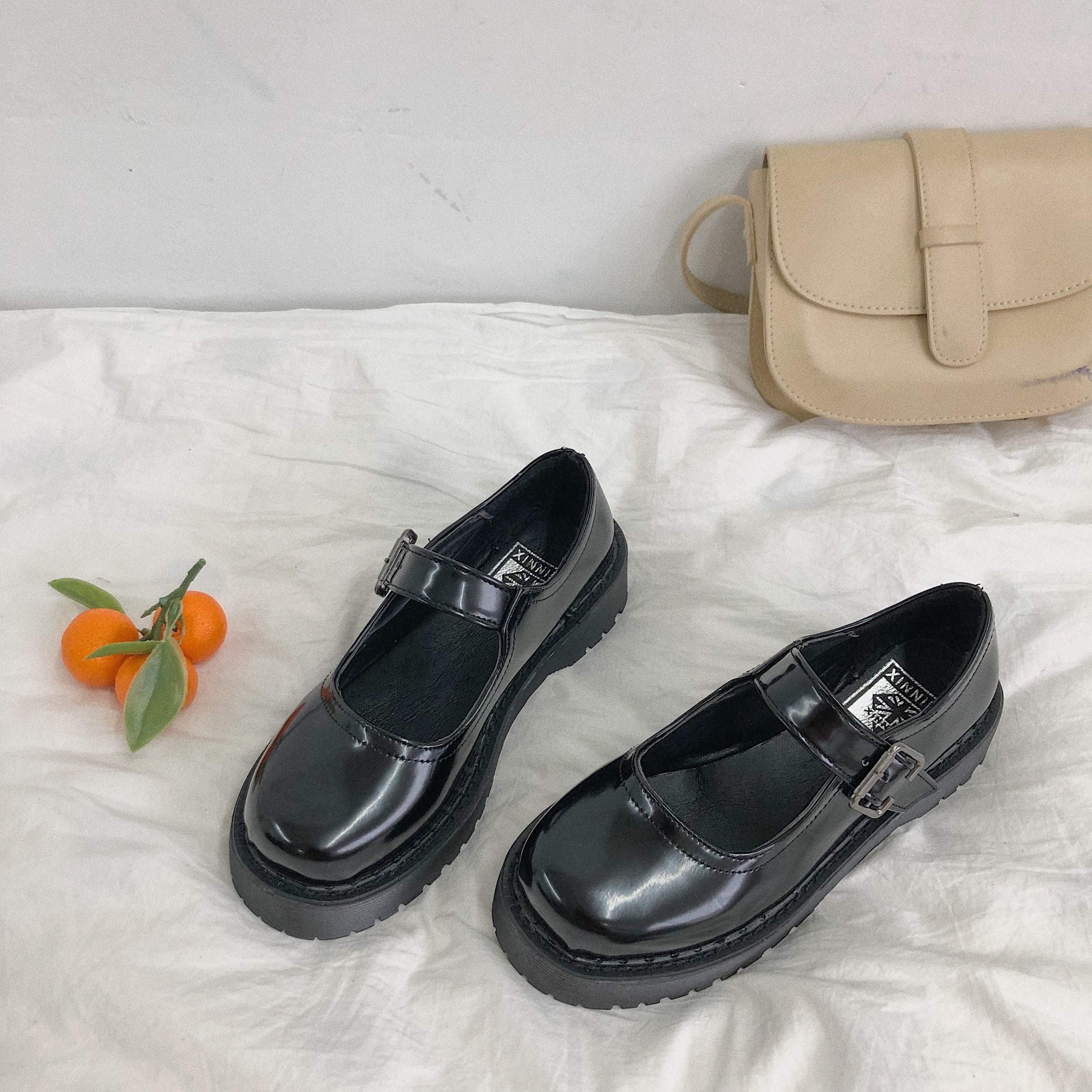 Black Aesthetic Vintage Platform Shiny Sandals