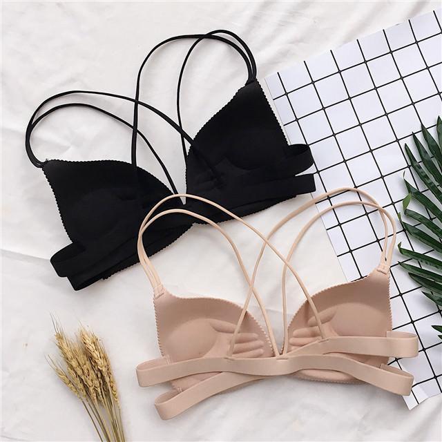 Black And Beige Strappy Basic Colors Bra