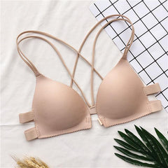 Black And Beige Strappy Basic Colors Bra