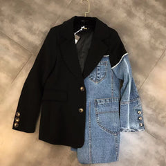 Black And Blue Stitched Two Piece Ulzzang Suit Jacket