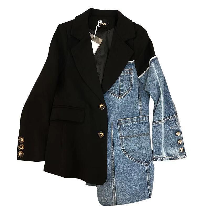 Black And Blue Stitched Two Piece Ulzzang Suit Jacket