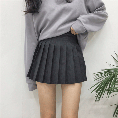 Black And Gray Cotton Pleated Hidden Shorts Skirt